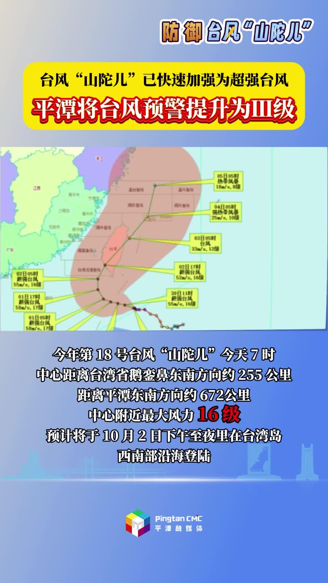 臺風“山陀兒”已快速加強為超強臺風，平潭將臺風預(yù)警提升為Ⅲ級