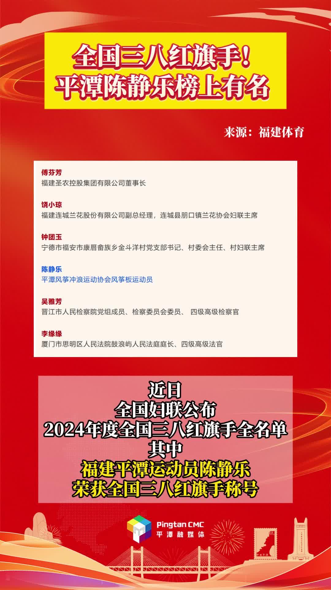 全國三八紅旗手！平潭陳靜樂榜上有名
